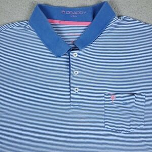 B Draddy Mens Polo Shirt Size XL Blue Striped Golf Casual Short Sleeve